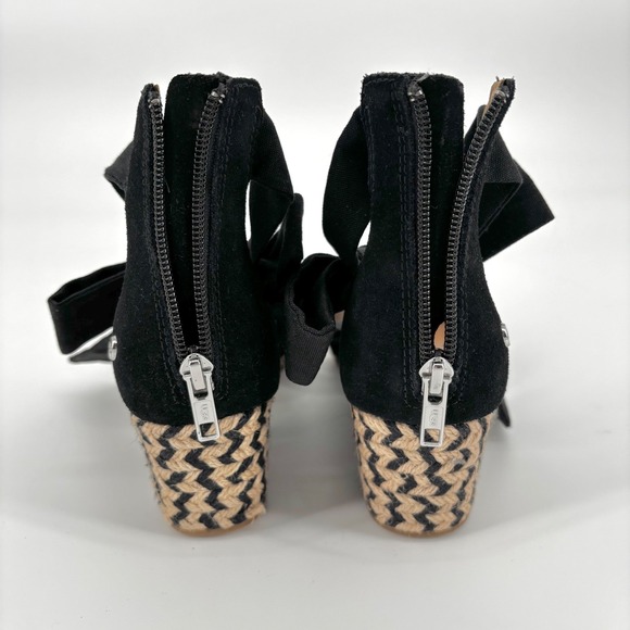 NWOT UGG Women's Yarrow Black Suede Espadrille Wedge Sandals Ankle Bow Straps - Picture 9 of 9